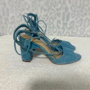 Gianni Bini Womens Keelin Light Blue Suede Block Lace Up Heel Sandals Size 9M